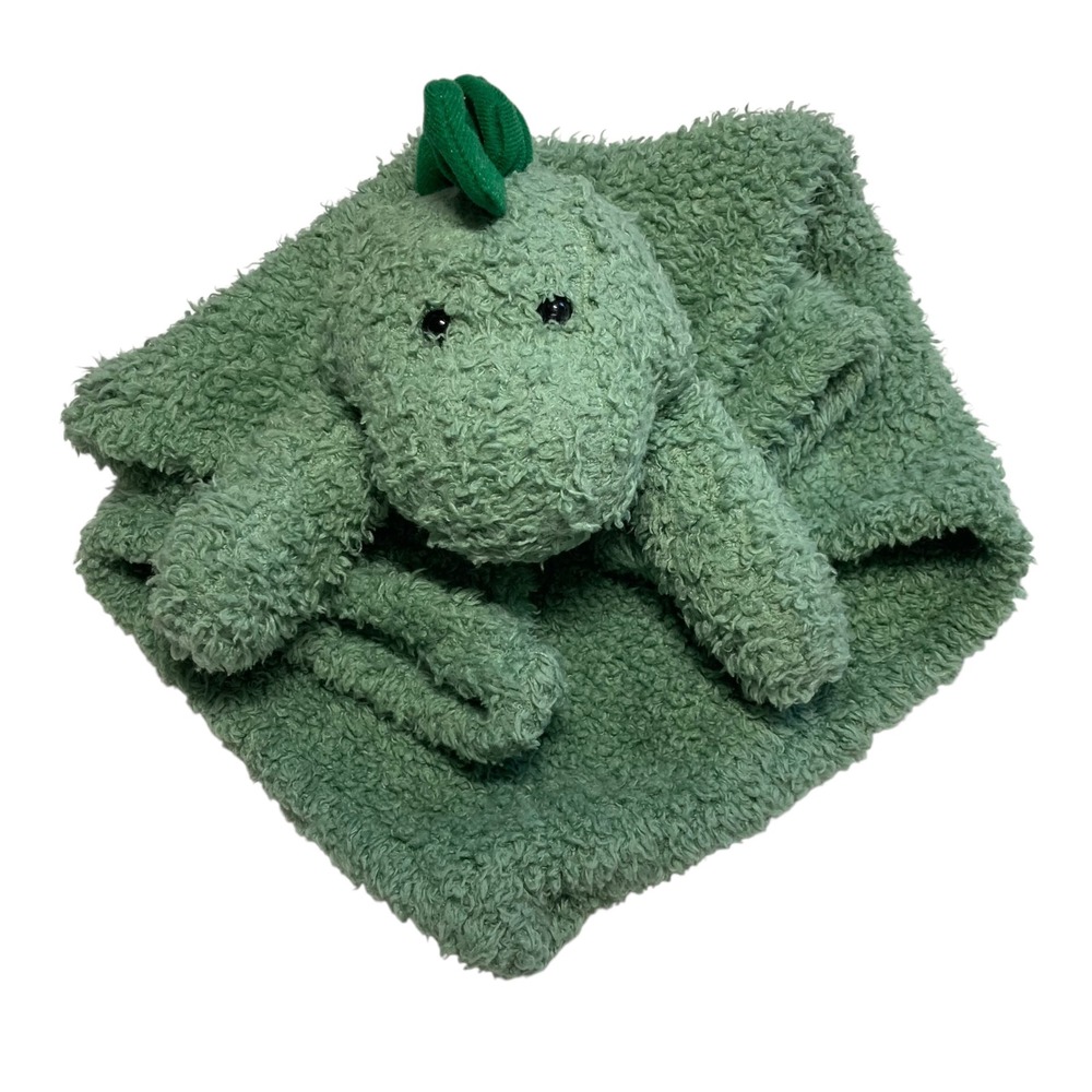 Levi and Emmie Green Dinosaur Lovey 16" Security Blanket Feather Knit